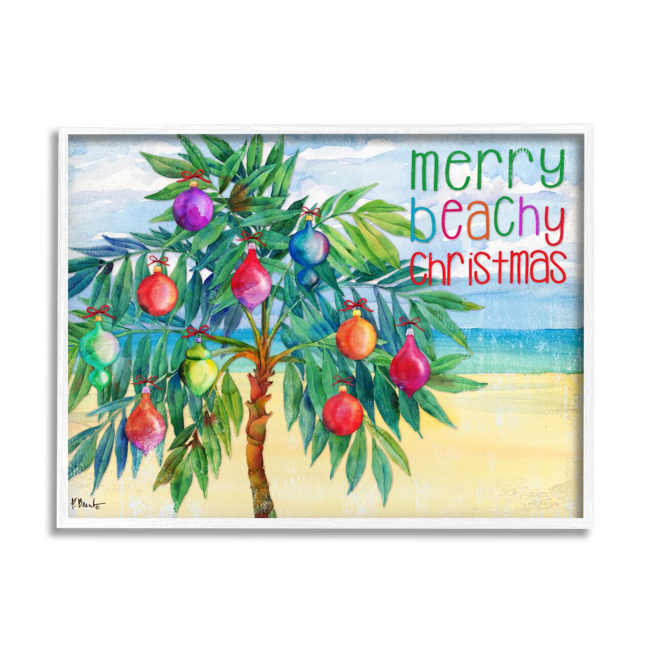 Stupell Industries Merry Beachy Christmas Holiday Palm Framed Giclee Art